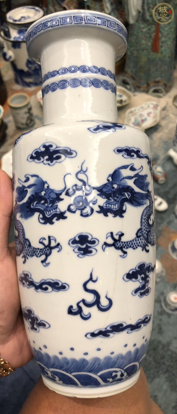 古玩陶瓷青花趕珠龍棒槌瓶真品鑒賞圖