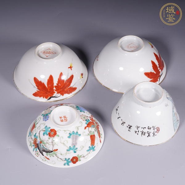 古玩陶瓷粉彩花鳥紋茶圓真品鑒賞圖