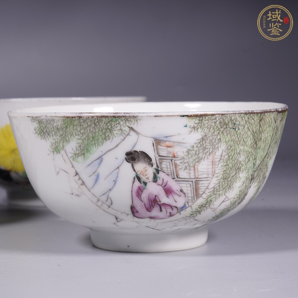 古玩陶瓷粉彩花鳥紋茶圓真品鑒賞圖