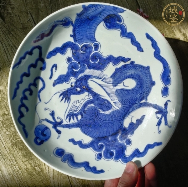 古玩陶瓷青花過墻龍盤真品鑒賞圖