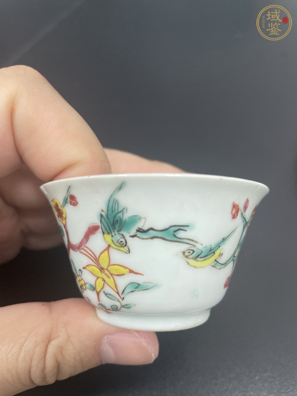 古玩陶瓷粉彩花鳥紋杯碟真品鑒賞圖