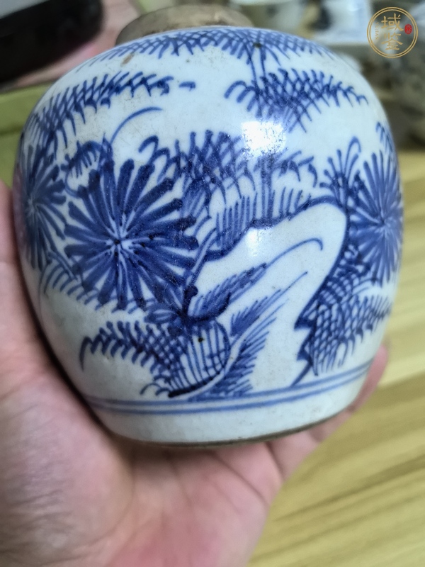 古玩陶瓷青花竹菊罐真品鑒賞圖