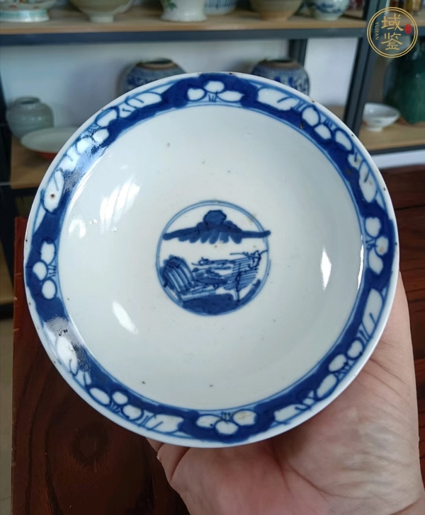 古玩陶瓷三星高照?qǐng)D青花折沿碗真品鑒賞圖