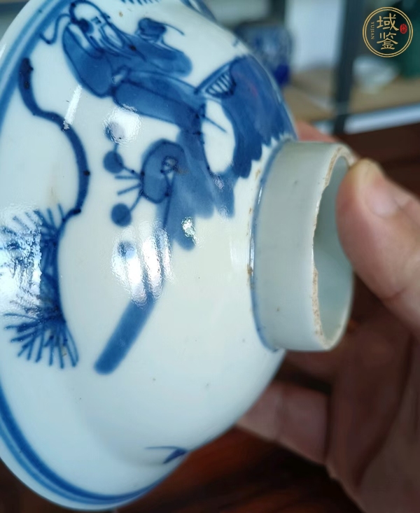 古玩陶瓷三星高照?qǐng)D青花折沿碗真品鑒賞圖