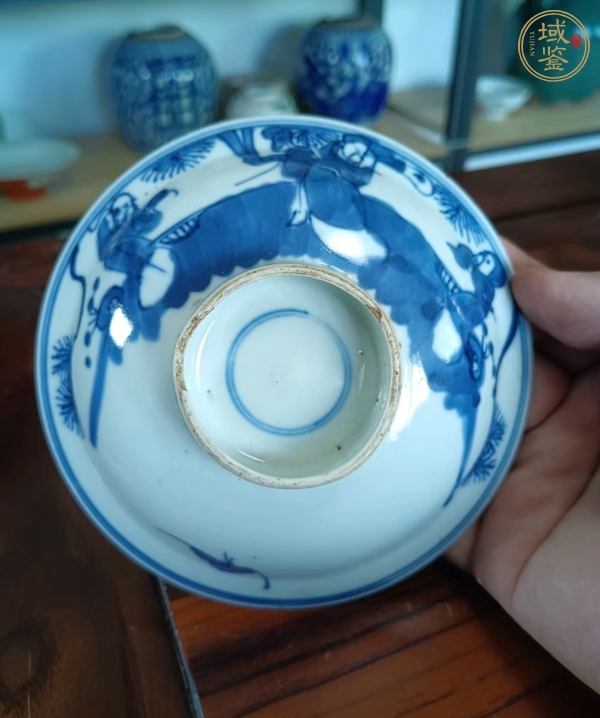 古玩陶瓷三星高照?qǐng)D青花折沿碗真品鑒賞圖