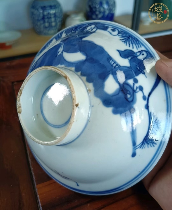 古玩陶瓷三星高照?qǐng)D青花折沿碗真品鑒賞圖