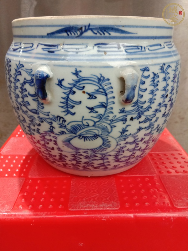 古玩陶瓷青花纏枝花卉紋四系粥罐真品鑒賞圖