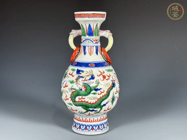 古玩陶瓷xj五彩龍頭輔首銜環(huán)瓶真品鑒賞圖