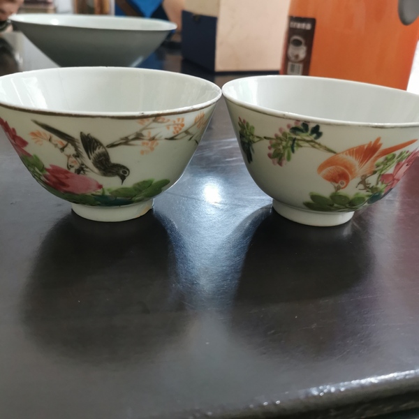 古玩陶瓷淺降彩花鳥茶碗拍賣，當前價格550元