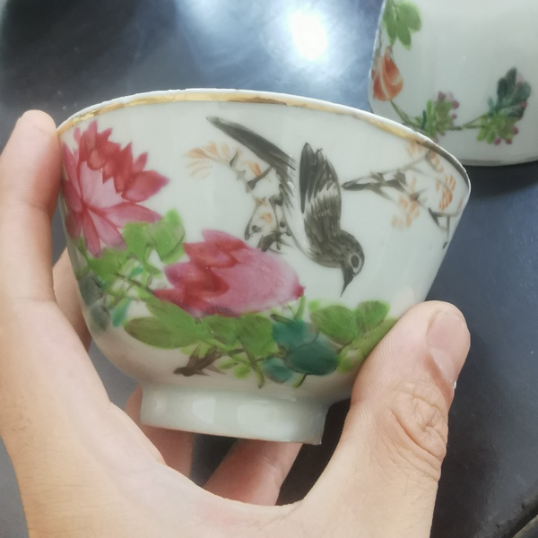 古玩陶瓷淺降彩花鳥茶碗拍賣，當前價格550元