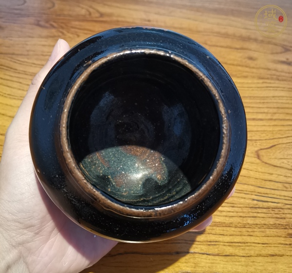 古玩陶瓷黑釉鐵銹斑茶入真品鑒賞圖