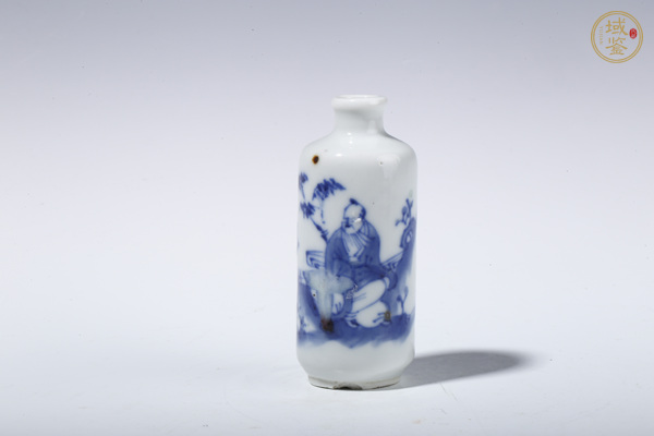 古玩晚清·青花釉里紅竹林高士紋鼻煙壺真品鑒賞圖