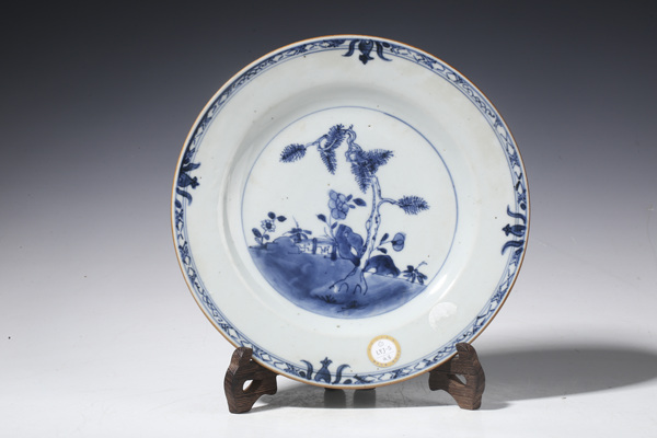 古玩陶瓷清康熙·青花松石花卉紋折沿盤拍賣,當前價格1700元
