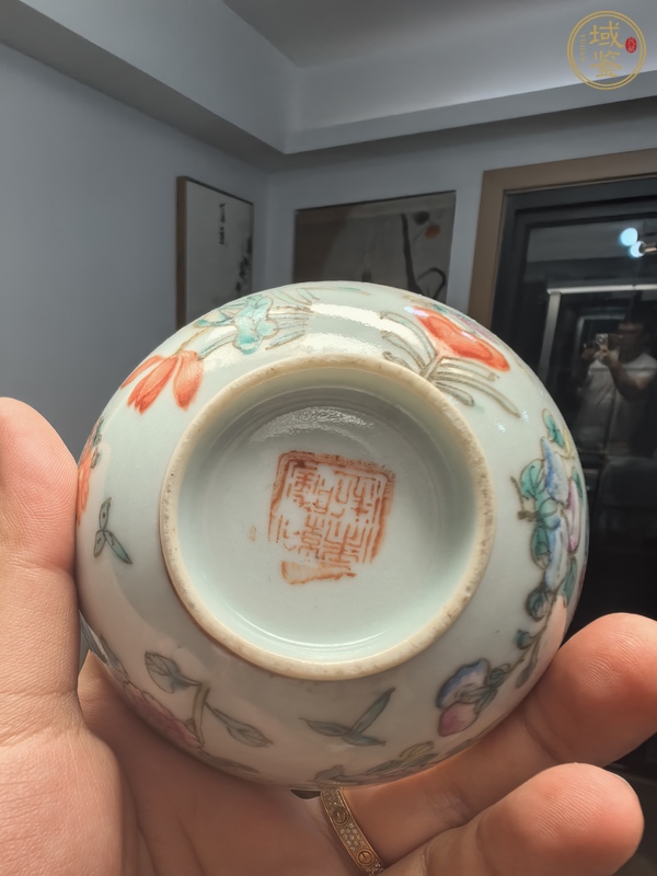 古玩陶瓷粉彩蟲草紋茶碗真品鑒賞圖