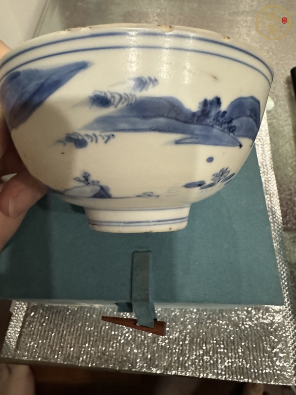 古玩陶瓷青花山水人物茶碗真品鑒賞圖