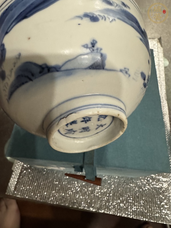 古玩陶瓷青花山水人物茶碗真品鑒賞圖