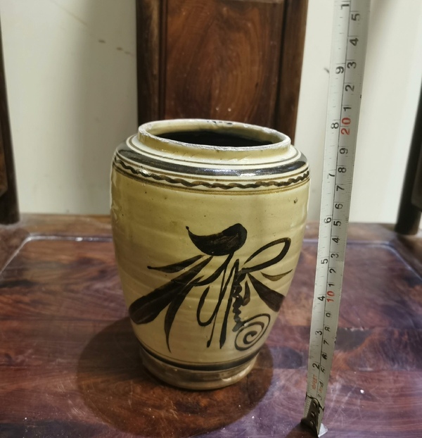 古玩陶瓷明代磁州窯白地黑花福字紋罐拍賣,當前價格899元