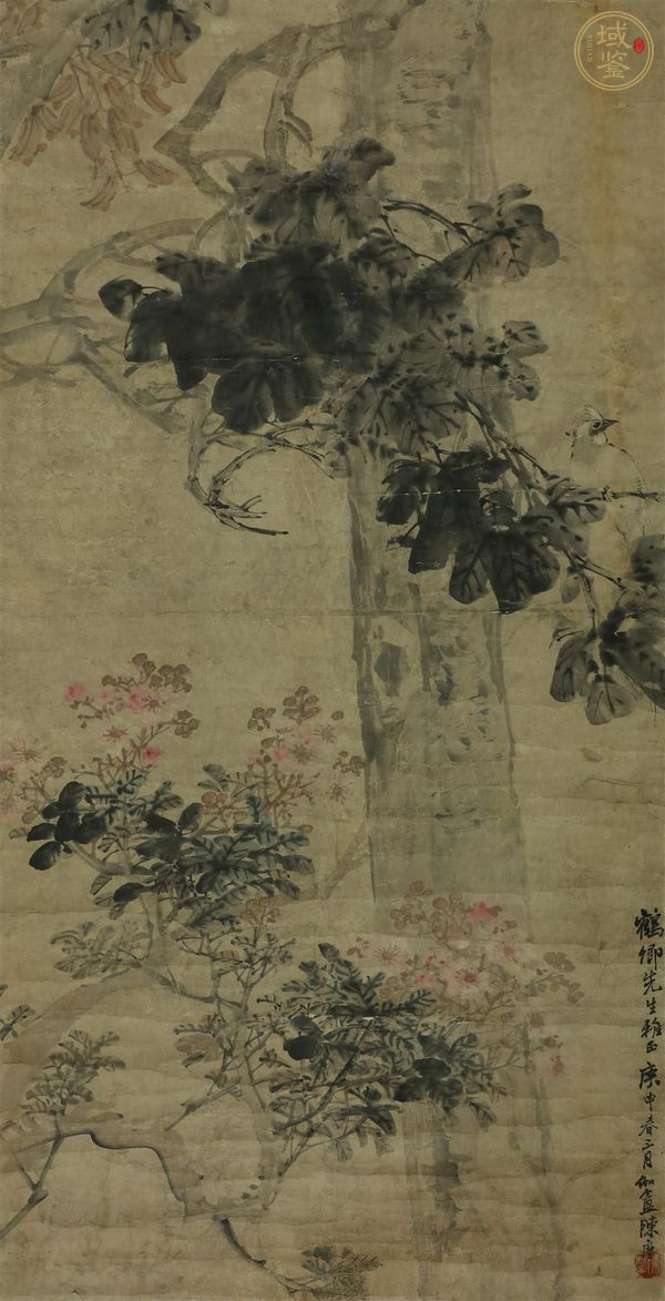 古玩字畫陳摩款小寫意花鳥真品鑒賞圖