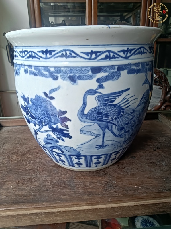 古玩陶瓷青花花鳥卷缸真品鑒賞圖