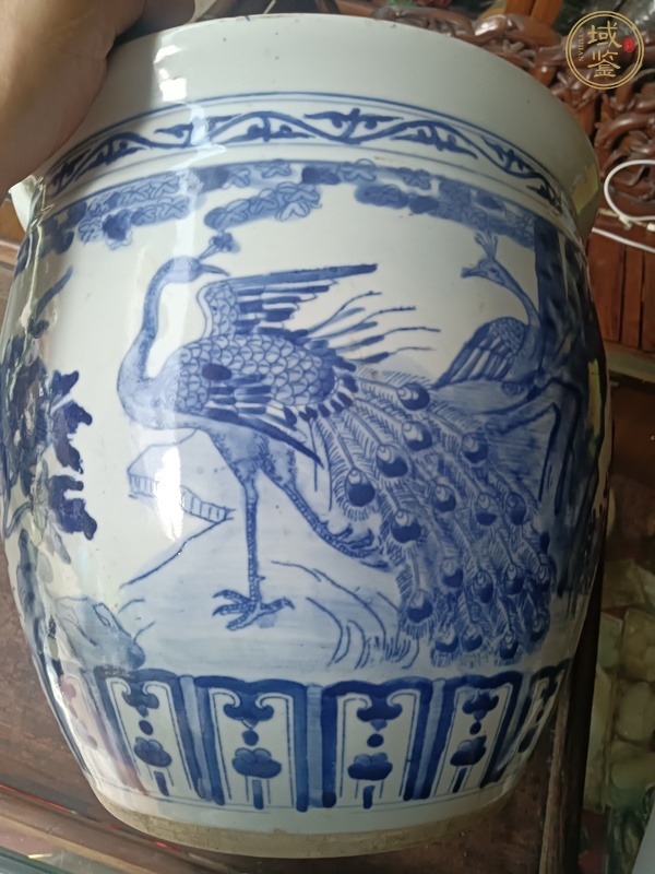 古玩陶瓷青花花鳥卷缸真品鑒賞圖