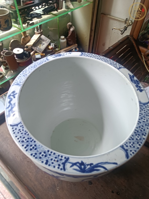 古玩陶瓷青花花鳥卷缸真品鑒賞圖