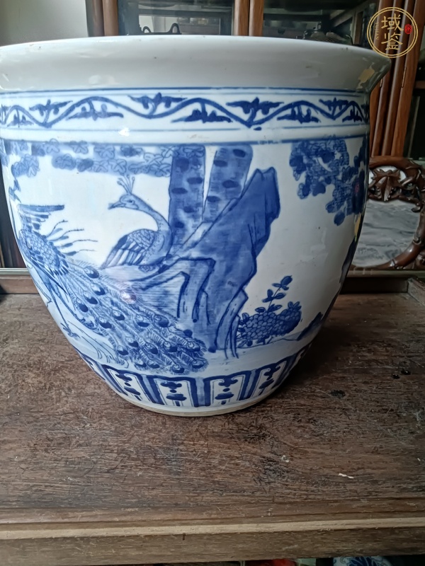 古玩陶瓷青花花鳥卷缸真品鑒賞圖