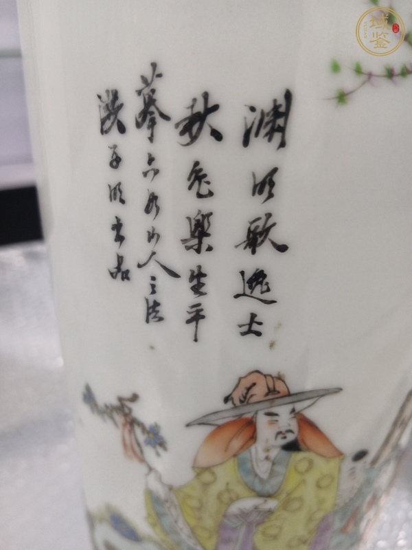 古玩陶瓷粉彩愛菊?qǐng)D帽筒真品鑒賞圖