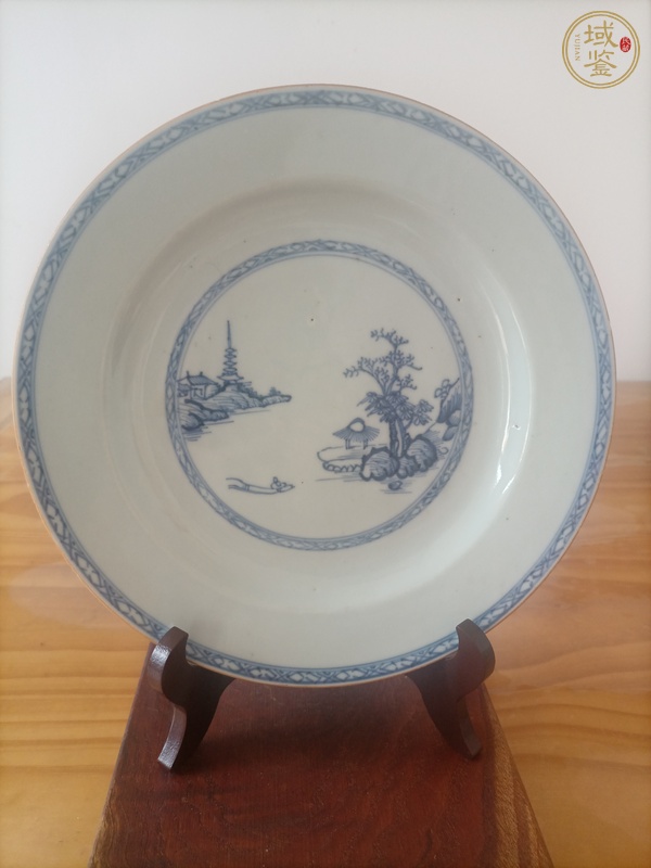 古玩清早·青花山水人物紋折沿盤真品鑒賞圖