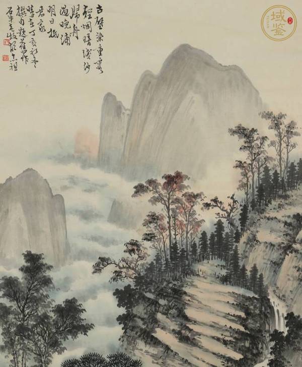 古玩字畫胡念祖款寫意山水真品鑒賞圖