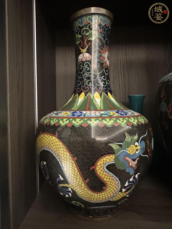 古玩陶瓷銅胎掐絲琺瑯龍紋盤口瓶真品鑒賞圖