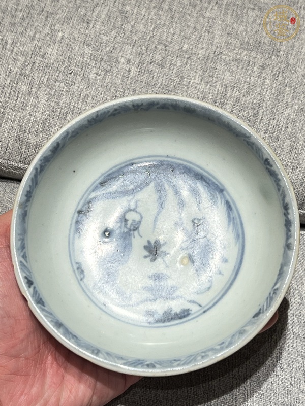 古玩陶瓷攜琴訪友人物紋青花盤真品鑒賞圖