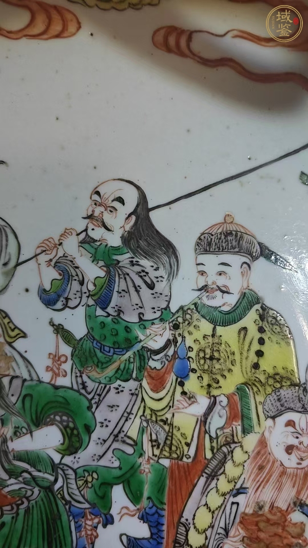古玩陶瓷民國五彩刀馬人物故事圖盤真品鑒賞圖