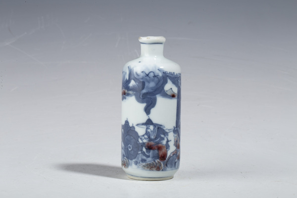 古玩轉(zhuǎn)賣晚清·青花釉里紅高亮趕水紋鼻煙壺拍賣，當(dāng)前價格13800元