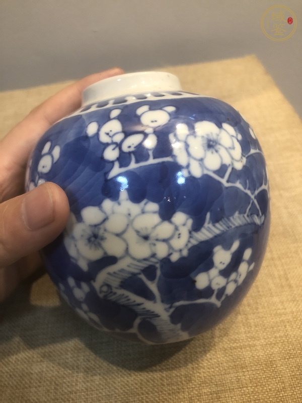 古玩陶瓷青花留白冰梅紋罐真品鑒賞圖