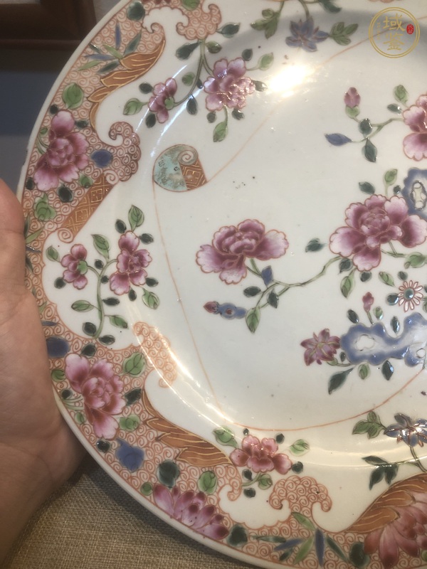古玩陶瓷卷軸畫卷開光花卉紋粉彩盤真品鑒賞圖