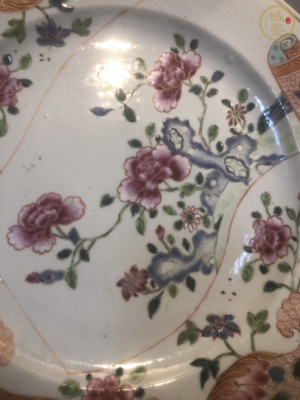 古玩陶瓷卷軸畫卷開光花卉紋粉彩盤真品鑒賞圖