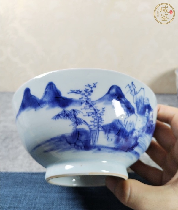 古玩陶瓷青花山水紋碗真品鑒賞圖