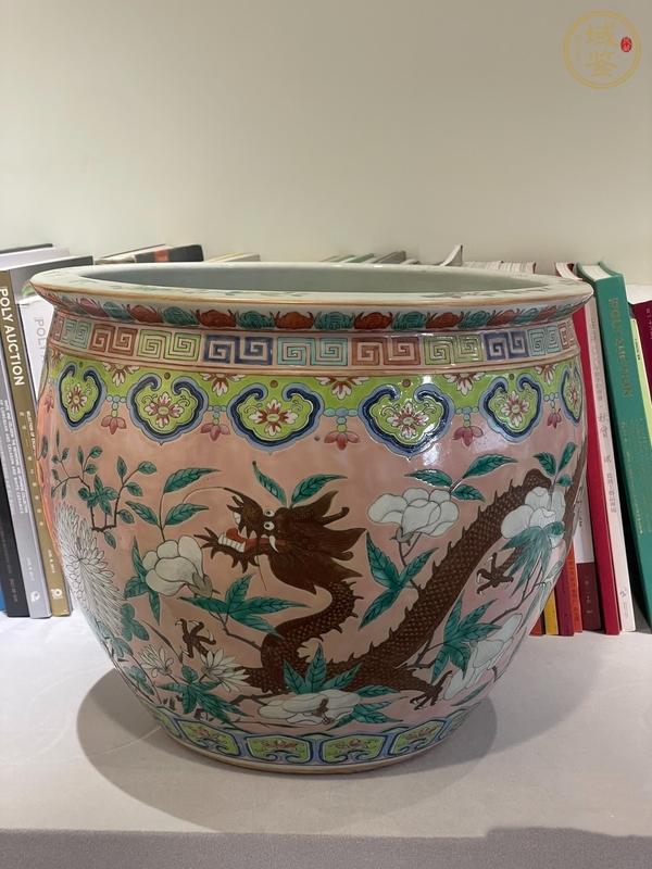 古玩陶瓷清光緒粉彩龍穿花卉紋卷缸真品鑒賞圖