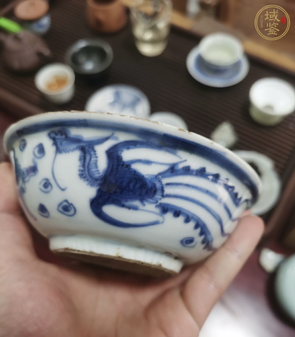 古玩陶瓷青花鸞鳳和鳴紋茶碗真品鑒賞圖