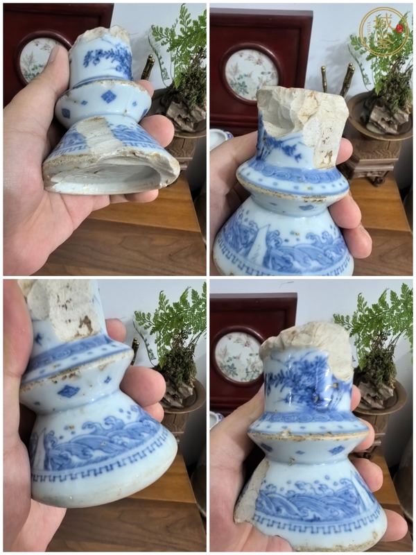 古玩陶瓷康熙青花燭臺真品鑒賞圖