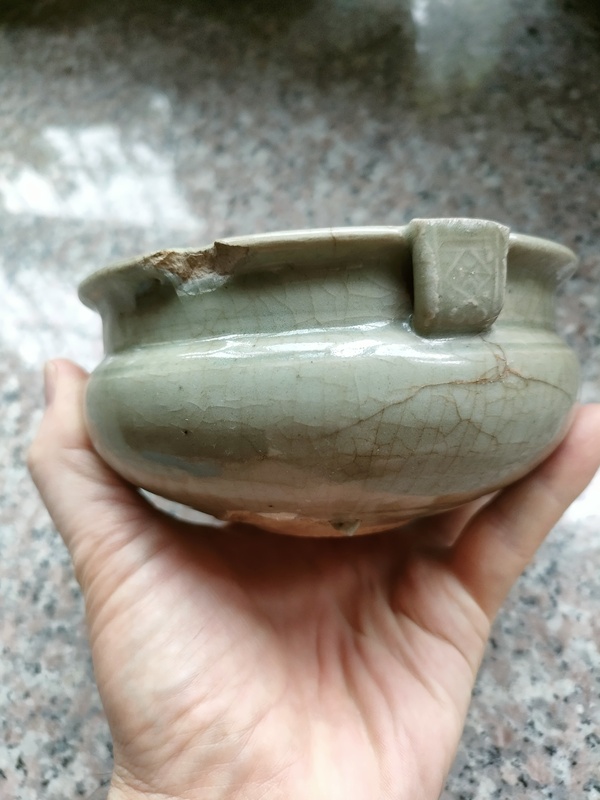 古玩陶瓷宋元青瓷三足香爐拍賣,當前價格800元