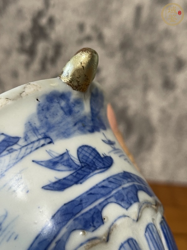 古玩陶瓷山水亭臺(tái)樓閣青花杯真品鑒賞圖