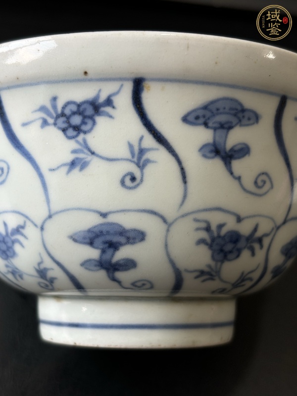 古玩陶瓷青花靈芝花卉蓋碗真品鑒賞圖