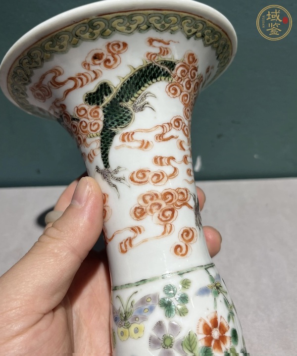 古玩陶瓷五彩魚(yú)化龍紋花觚真品鑒賞圖