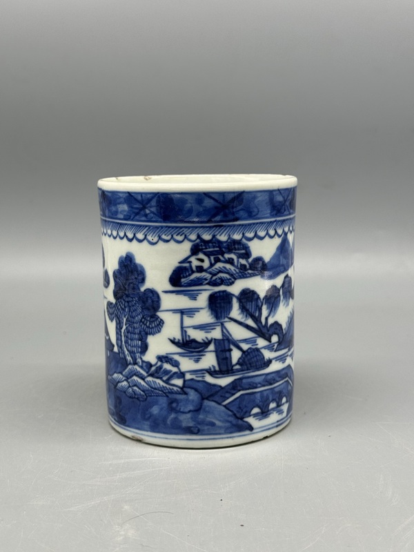 古玩陶瓷樓臺亭閣山水紋青花執(zhí)杯拍賣，當(dāng)前價格1287元