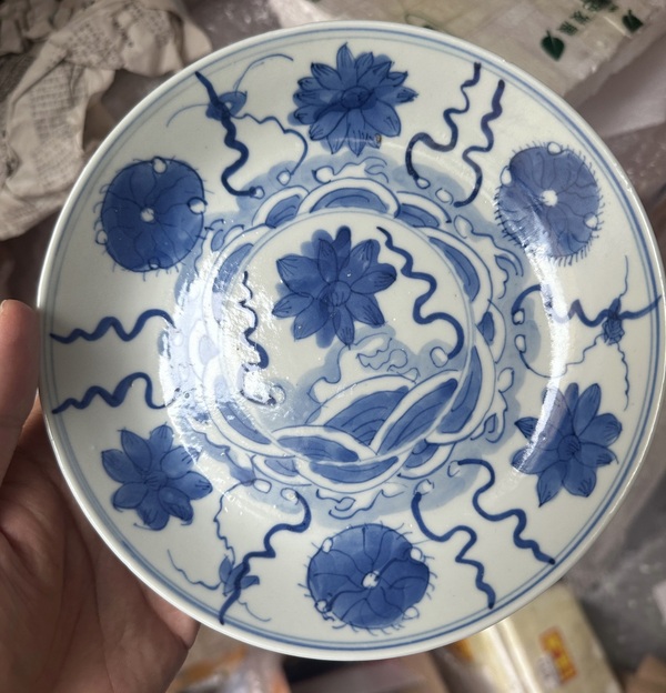 古玩陶瓷青花荷蓮紋盤拍賣,當前價格1500元