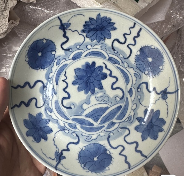 古玩陶瓷青花荷蓮紋盤拍賣,當前價格1500元