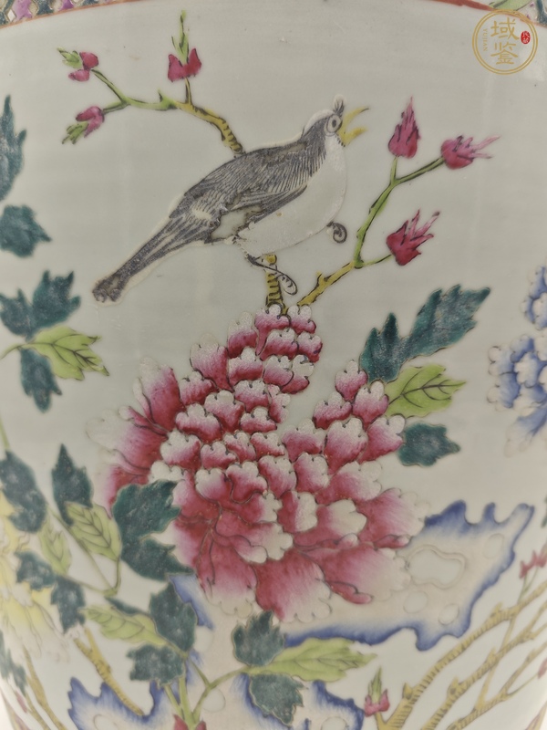 古玩陶瓷粉彩花鳥花卉紋花盆真品鑒賞圖