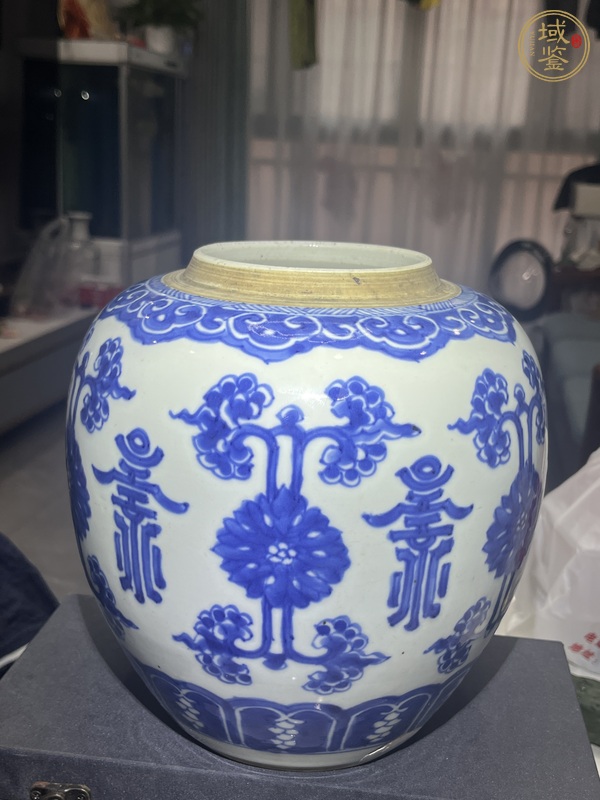 古玩陶瓷花間壽字紋青花罐真品鑒賞圖