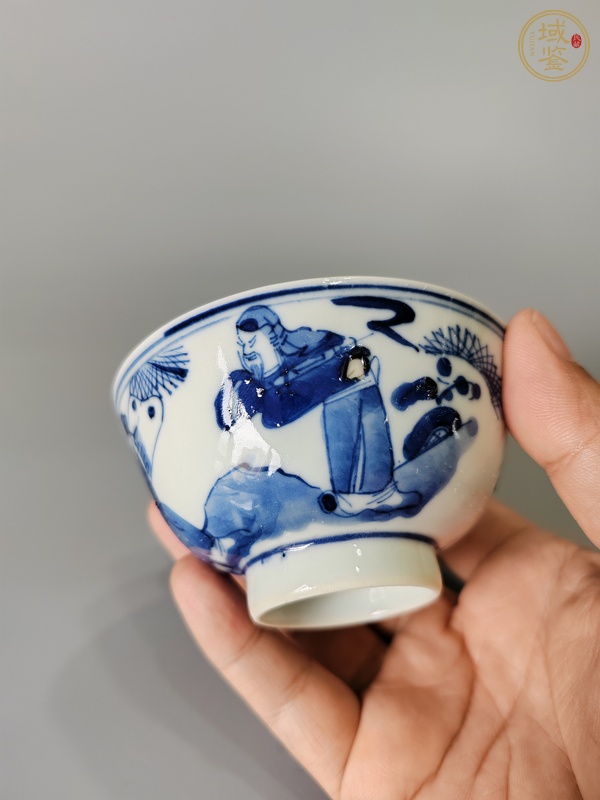 古玩陶瓷青花三星人物茶圓真品鑒賞圖